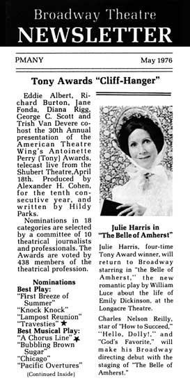 Broadway Theatre Newsletter in 1972